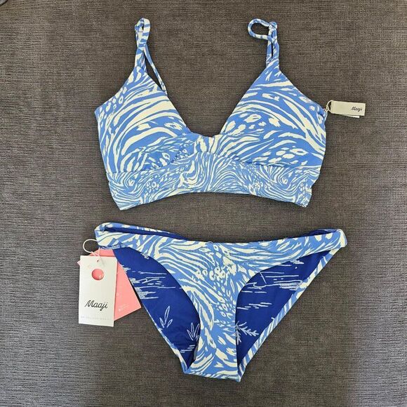 Maaji Iris Wild Daydream Reversible Bralette thin Side Bikini Bottom Size Small - Picture 4 of 16